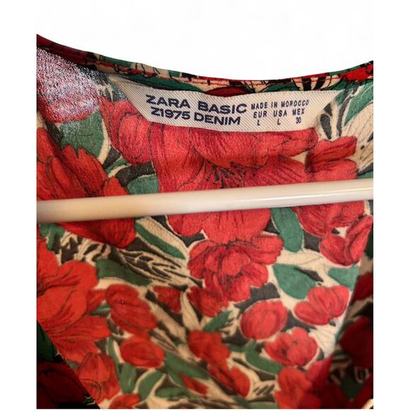 Zara Floral Vibrant Roses Whimsical Wrap Knee Length Dress Size Large. - Picture 4 of 4